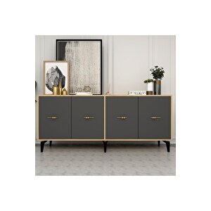 Sinta 180 Cm Şömineli(b) Tv Ünitesi, Konsol(kx180) Ve Orta Sehpa Salon Takımı Safirmeşe-antrasit