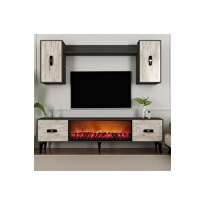 Fly 180 Cm Şömi̇neli̇(b) Tv Üni̇tesi̇, Konsol(kx180) Ve Orta Sehpa Salon Takimi Antrasi̇t-efesmermer Efes Mermer