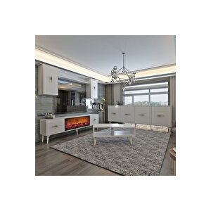 Sinta 180 Cm Şömineli(b) Tv Ünitesi, Konsol(kx180) Ve Orta Sehpa Salon Takımı Beyaz-beyaz Beyaz - Beyaz