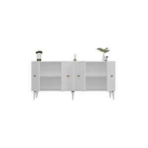 Sinta 180 Cm Şömineli(b) Tv Ünitesi, Konsol(kx180) Ve Orta Sehpa Salon Takımı Beyaz-beyaz