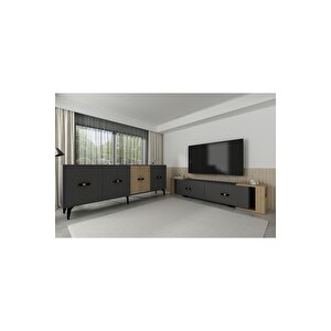 Cherrydd Konsol, Tv Sehpasi 2'li̇ Salon Takimi Antrasi̇t-safi̇rmeşe