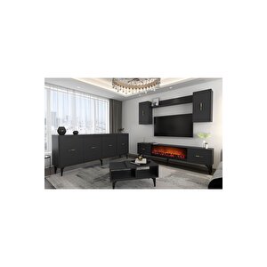 Sinta 180 Cm Şömineli(b) Tv Ünitesi, Konsol(kx180) Ve Orta Sehpa Salon Takımı Antrasit-antrasit Antrasit - Antrasit