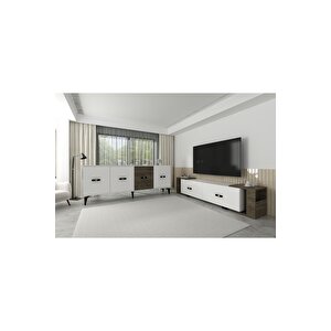 Cherrydd Konsol, Tv Sehpasi 2'li̇ Salon Takimi Beyaz - Ceviz