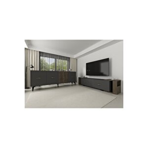 Verydd 2'li Salon Takımı 180 Cm Konsol (kx180) Ve Tv Sehpası Antrasit-ceviz Antrasit Ceviz