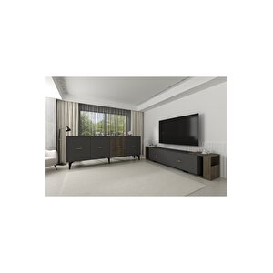 Verydd 2'li Salon Takımı 180 Cm Konsol (kx180) Ve Tv Sehpası Antrasit-ceviz Antrasit Ceviz