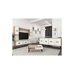 Hira 180 Cm Tv Ünitesi, Konsol(kx180) Ve Orta Sehpa Salon Takımı Safirmeşe-beyaz Safirmeşe-Beyaz