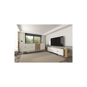 Verydd 2'li Salon Takımı 180 Cm Konsol (kx180) Ve Tv Sehpası Beyaz-safirmeşe Beyaz-Safirmeşe