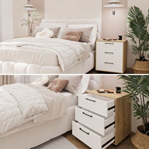 Moss Komodin Safir Meşe- Beyaz Çekmece