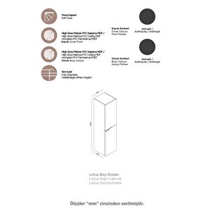 Lotus Boy Dolabı Çok Amaçlı Dolap Antrasit Komple Mebran Mdf