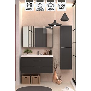 Lotus 100 Cm Banyo Dolabı Seti Boy Dolaplı Lavabo Dahil Antrasit Çekmeceli Komple Mdf