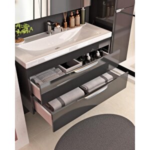 Lotus 100 Cm Banyo Dolabı Seti Boy Dolaplı Lavabo Dahil Antrasit Çekmeceli Komple Mdf