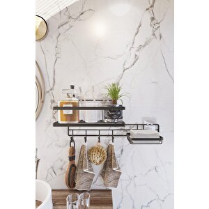 Yapışkanlı Kancalı Banyo Rafı Ve Sabunluklu Banyo Düzenleyici Raf Askılı Sy303-b