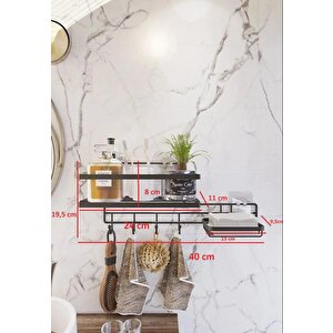 Yapışkanlı Kancalı Banyo Rafı Ve Sabunluklu Banyo Düzenleyici Raf Askılı Sy303-b