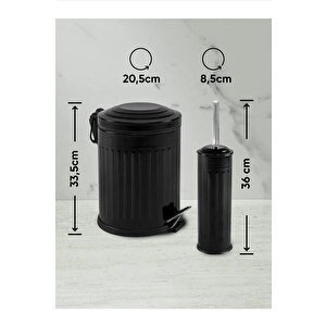 2'li Vintage Banyo Yavaş Kapanır Pedallı Metal Çöp Kovası Seti 5 Lt Siyah 14404s