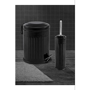 Karen Banyo 2'li Vintage Banyo Yavaş Kapanır Pedallı Metal Çöp Kovası Seti 5 Lt Siyah 14404s