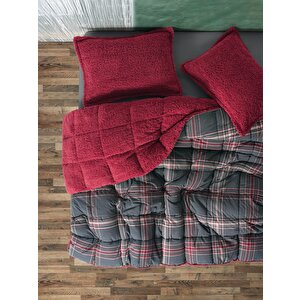 Festive Çift Kişilik Çift Taraflı Peluş Yorgan Noel Kırmızı