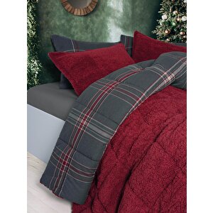 Cozy Home Festive Çift Kişilik Çift Taraflı Peluş Yorgan Noel Kırmızı