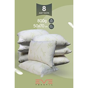 8 Adet Bamboo Serisi Kılıflı Fermuarlı Yıkanabilir Antialerjik Silikon Elyaf Yastık 50x70cm 800 gr
