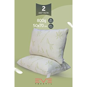 2 Adet Bamboo Serisi Kılıflı Fermuarlı Yıkanabilir Antialerjik Silikon Elyaf Yastık 50x70cm 800 Gr