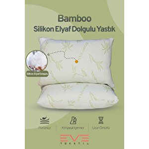 2 Adet Bamboo Serisi Kılıflı Fermuarlı Yıkanabilir Antialerjik Silikon Elyaf Yastık 50x70cm 800 Gr
