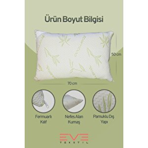 2 Adet Bamboo Serisi Kılıflı Fermuarlı Yıkanabilir Antialerjik Silikon Elyaf Yastık 50x70cm 800 Gr