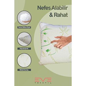 2 Adet Bamboo Serisi Kılıflı Fermuarlı Yıkanabilir Antialerjik Silikon Elyaf Yastık 50x70cm 800 Gr