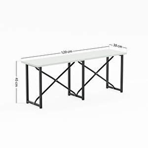 Masa Takımı Minderli Bench Bank Masa Seti 120x60 Masa Mutfak Masası Yemek Masası Beyaz 1555