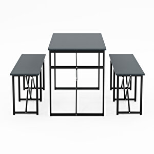 Masa Takımı Bench Bank Masa Seti 120x60 Masa Mutfak Masası Yemek Masası Füme 1553
