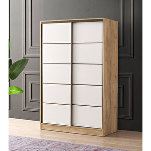 Venüs Sürgülü Gardırop 135 Cm - Sonoma Ceviz-Beyaz