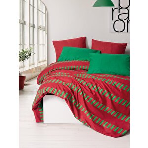 Festive Çift Kişilik Lastikli Çarşaflı Nevresim Takımı Holly Yeşil