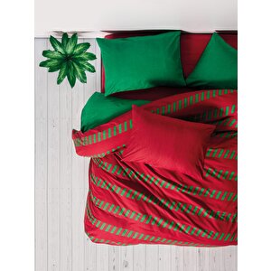 Festive Çift Kişilik Lastikli Çarşaflı Nevresim Takımı Holly Yeşil