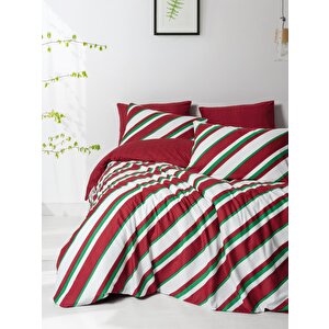 Festive Çift Kişilik Lastikli Çarşaflı Nevresim Takımı Merry Kırmızı