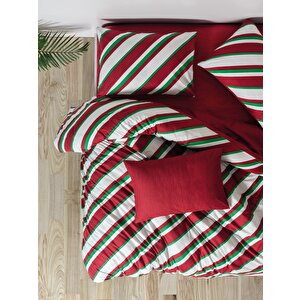 Festive Çift Kişilik Lastikli Çarşaflı Nevresim Takımı Merry Kırmızı