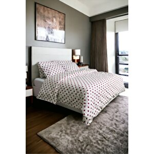 Kırmızı Kalpli Nevresim Seti Tek Kişilik Sevgili