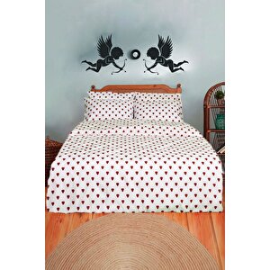 Kırmızı Kalpli Nevresim Seti Tek Kişilik Sevgili