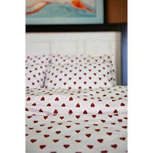 Kırmızı Kalpli Nevresim Seti Tek Kişilik Sevgili