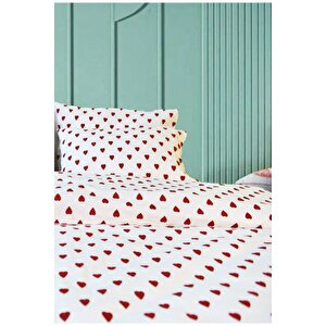 Kırmızı Kalpli Nevresim Seti Tek Kişilik Sevgili