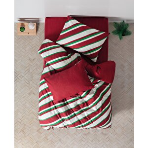  festive Tek Kişilik Lastikli Çarşaflı Nevresim Takımı Merry Kırmızı