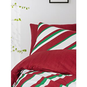  festive Tek Kişilik Lastikli Çarşaflı Nevresim Takımı Merry Kırmızı