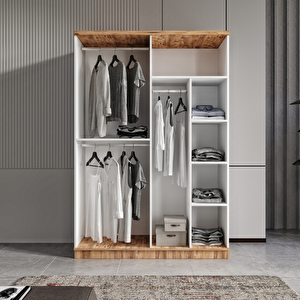 Guneystore Ücretsiz Montaj Flora 4 Kapaklı Komple Mdf Gardırop - Elbise Dolabı