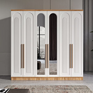 Guneystore Flora 6 Kapaklı Aynalı Komple Mdf Gardırop - Elbise Dolabı