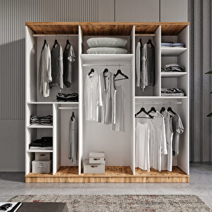 Guneystore Flora 6 Kapaklı Aynalı Komple Mdf Gardırop - Elbise Dolabı