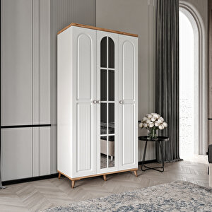 Ücretsiz Montaj Bohem 3 Kapaklı Aynalı Komple Mdf Gardırop - Elbise Dolabı