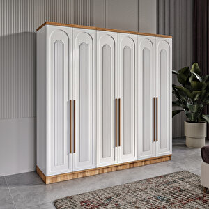 Guneystore Ücretsiz Montaj Flora 6 Kapaklı Komple Mdf Gardırop - Elbise Dolabı