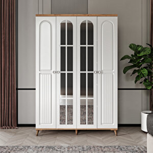 Ücretsiz Montaj Bohem 4 Kapaklı Aynalı Komple Mdf Gardırop - Elbise Dolabı