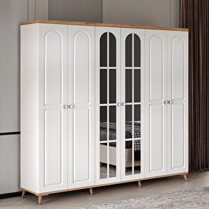 Ücretsiz Montaj Komple Mdf Bohem 6 Kapaklı Aynalı Gardırop