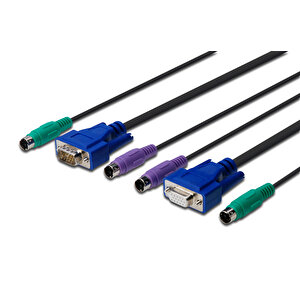 Kvm (keyboard/video Monitor/mouse) İçin Ahtapot Kablo, 1.80 Metre, Siyah Renk, 1 X Vga Dişi, 1 Vga Erkek, 2 X Ps/2 Klavye Erkek, 2