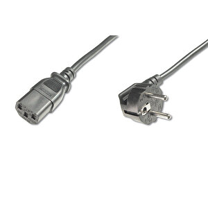 Digitus Güç Kablosu, C13 Dişi - Cee 7/7 (tip-f) Erkek 90 Derece, 2.5 Metre, H05vv-f3g 1.0qmm, Siyah Renk Digitus Power Cord, Cee 7