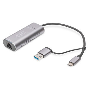 Digitus Usb Tip C™ Gigabit Ethernet Adaptörü 2.5g, Usb-c™ + Usb-a (usb 3.1/3.0) Digitus Usb Type C™ Gigabit Ethernet Adapter 2.5g,