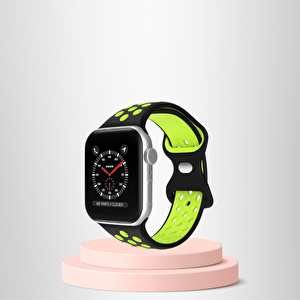 Apple Watch 42 44 45 49 Mm/l  Kordon Kayış Bileklik Delikli Si̇yah-yeşi̇l